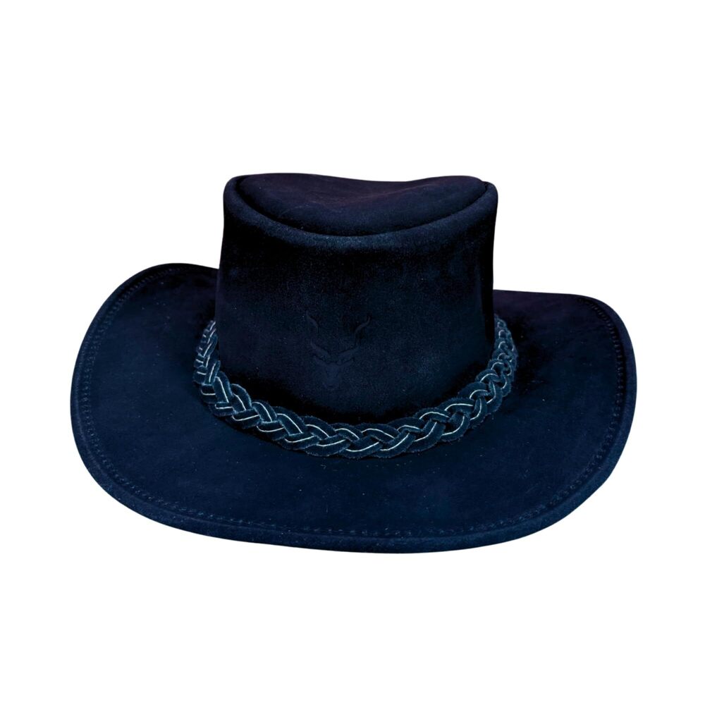1088 Black Leather Cowboy Hat & – Western Style Wide Brim Outback Hat